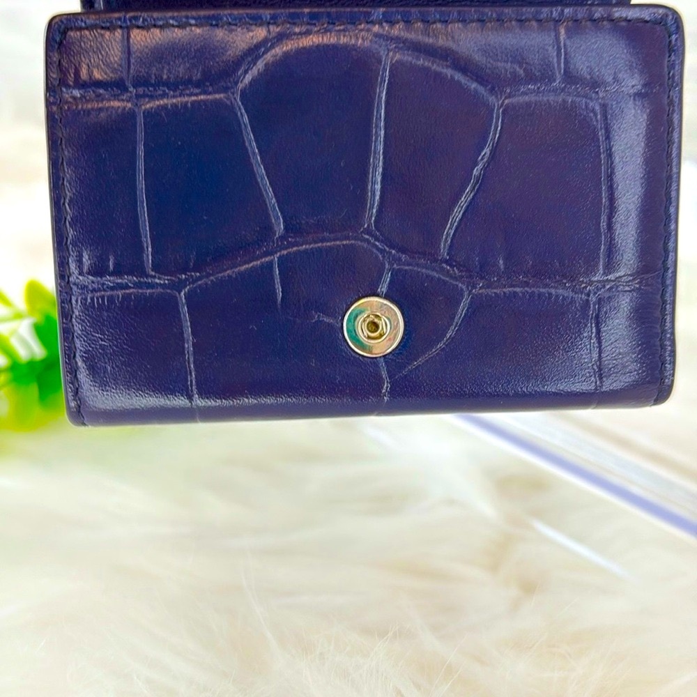 Balenciaga Navy Blue Croc-Embossed Trifold Compact Wallet - Picture 5 of 15